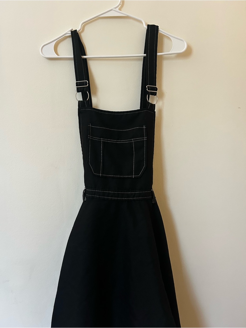 Hot Topic Black Overall Dress with Flared Skirt and Contrast Stitching
